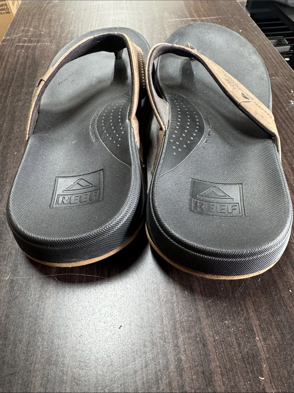 Reef Men’s Brown Leather Thong Sandals with Black Footbed